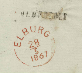 1867. 4. 5 ct. Haarlemse druk op brief van ELBURG naar  OLDEBROEK