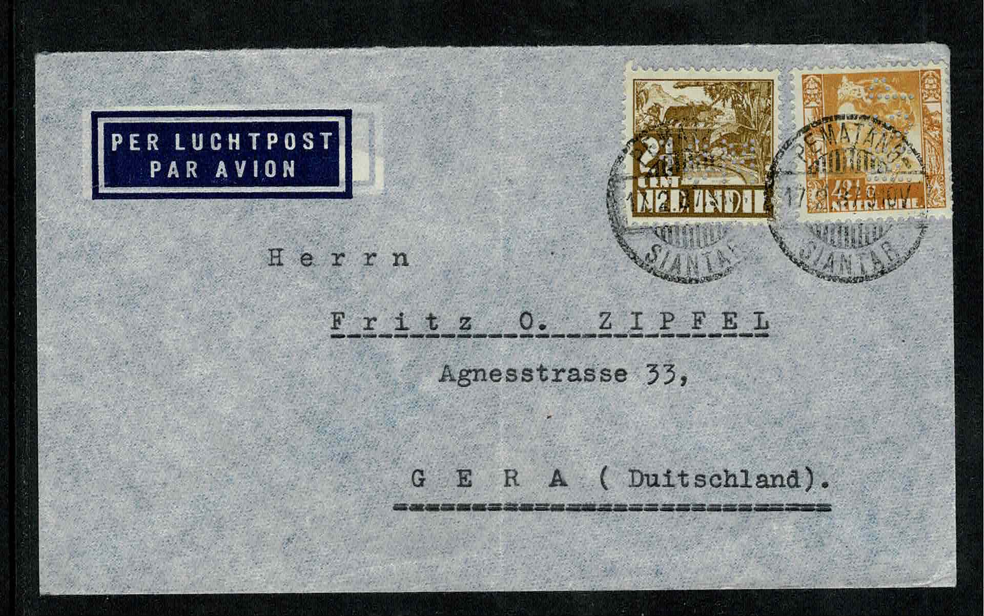MSP op luchtpost cover 1937