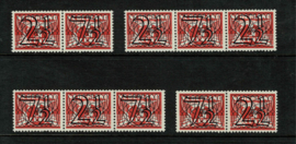 1940. 356 a/d. Complete set strips rolzefgels "Tralie" guilloche opdrukken **