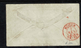 14A. ✉︎ 1 ct. zwart op minibriefje met inhoud naar Hoorn. Franco-takje FRANEKER 6 mei 1869