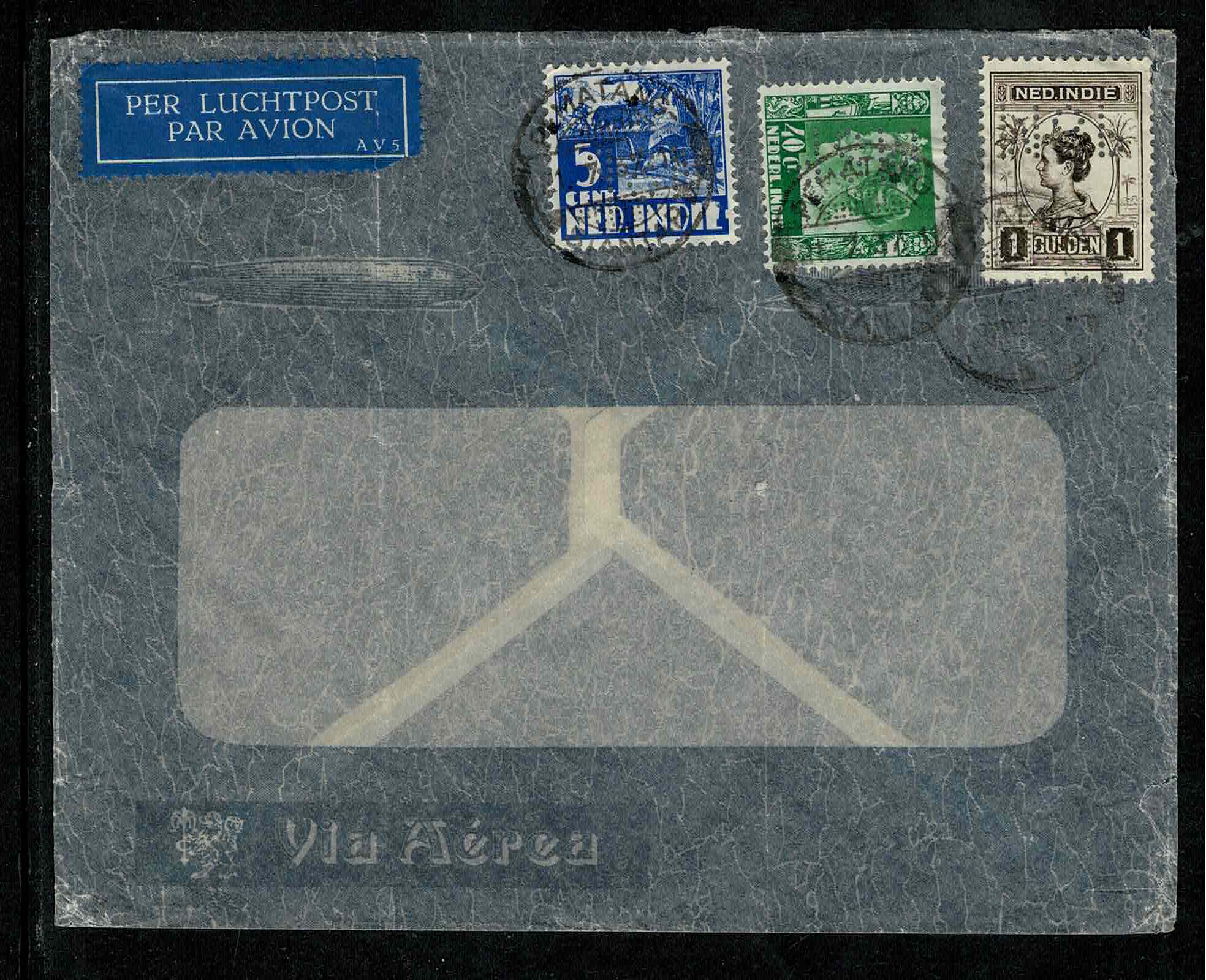 MSP in 3 zegels mengfrankering. 1937 Luchtpost cover