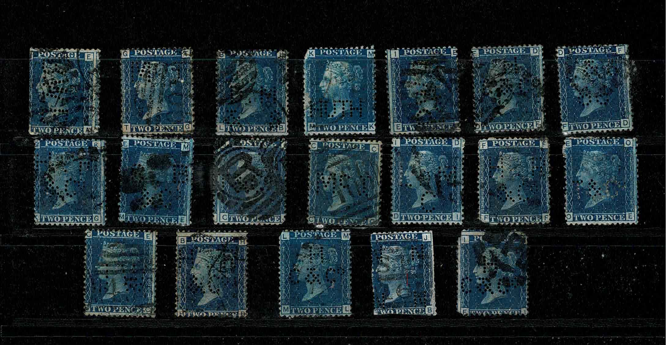 Engeland UK  perfins firmaperforaties in Two Pence Blue Klassiek
