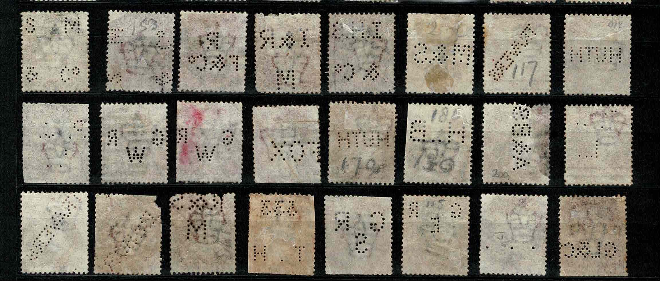 Engeland UK  Perfins firmaperforaties in One Penny Red Klassiek