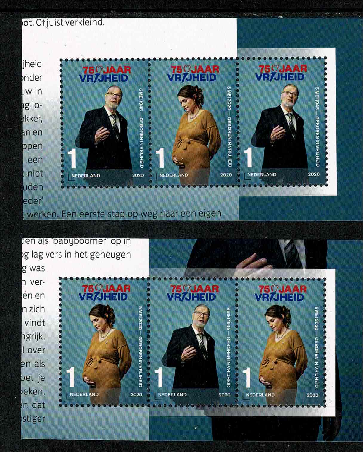 2020. 3442/3a"Leven in Vrijheid"  in 2 strips van 3 Tandingg 14 x 13 ½ ︎︎ ❇︎❇︎