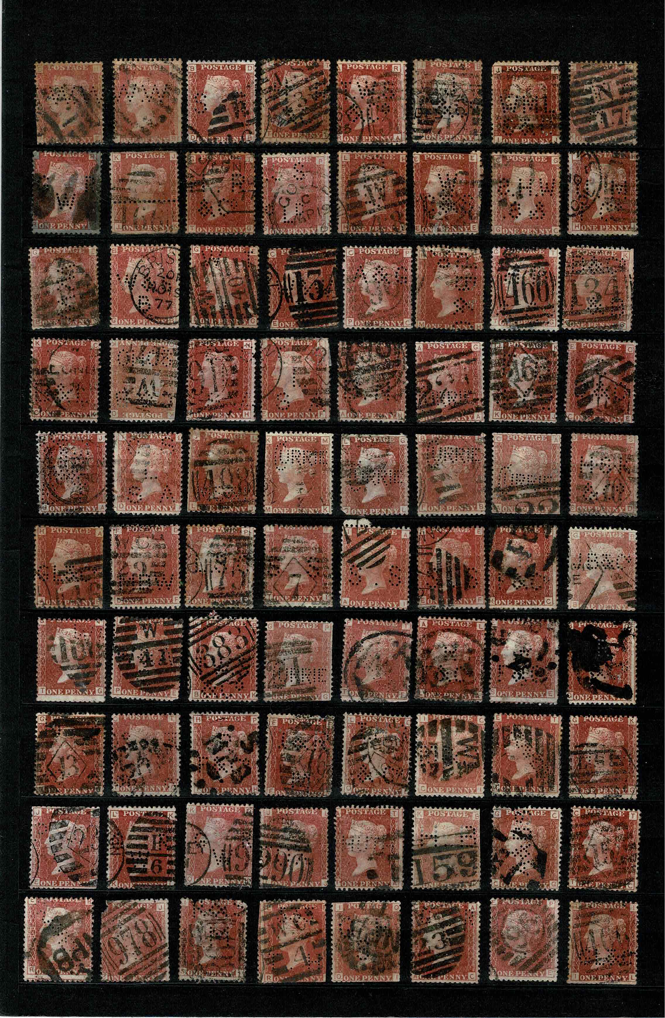 Engeland UK  Perfins firmaperforaties in One Penny Red Klassiek