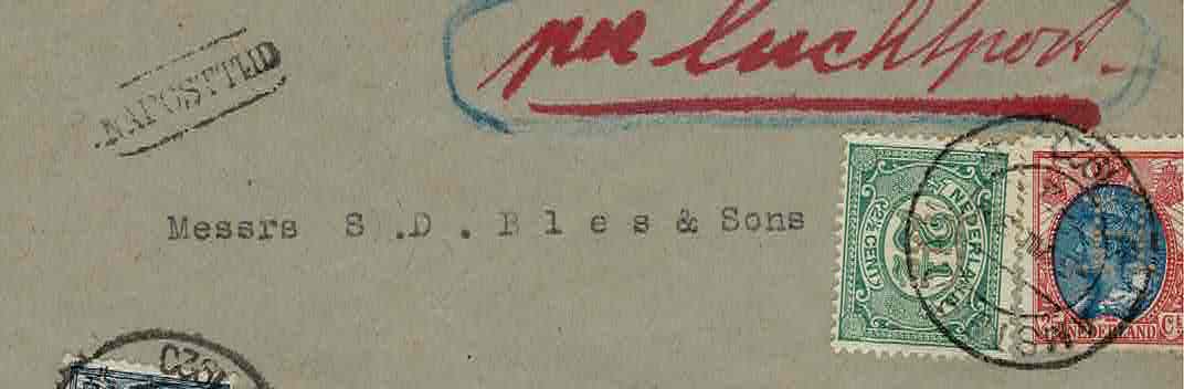 H type 5 Handelsvereeniging "JAVA"  1920 Luchtpost cover naar UK