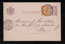 1898. 34. 3 ct. als bijfrankering op postwaardestuk