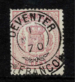 16B. 1 ½ ct. roze met Franco-takje stempel DEVENTER. Mooi fris zegel.