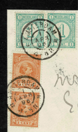 1896. 20b, 31a, 32a en 34 ib paren op brief van AMSTERDAM naar SHEFFIELD (VK)