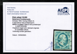 AMSERDAM Puntstempel 5 op 5 ct. pl V-3 met Certificaat