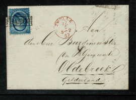 1867. 4. 5 ct. Haarlemse druk op brief van ELBURG naar  OLDEBROEK