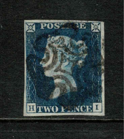 Engeland 1840. 2. 2 pence, diep donkerblauw. Luxe ex. ⦿