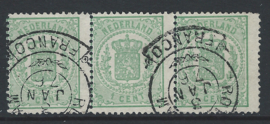 15B. 1 cent groen in mooie strip van 3 met Franco-takje ROTTERDAM