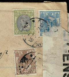 BHM  B.H. Manus' Tabakshandel NV pracht R Couvert met 3 kleuren frankering