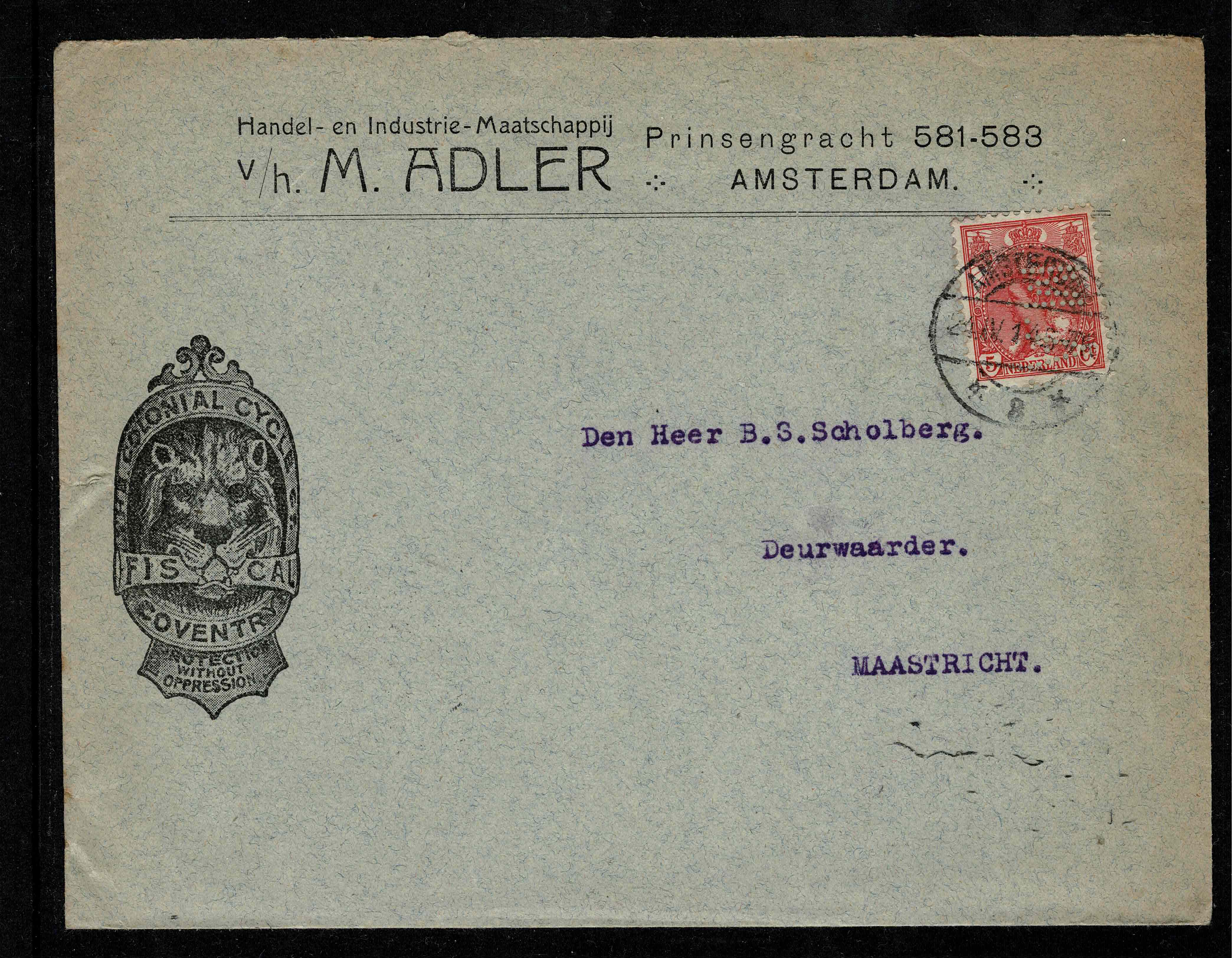 MA  M. Adler Amsterdam met fraai  memorandum inhoud