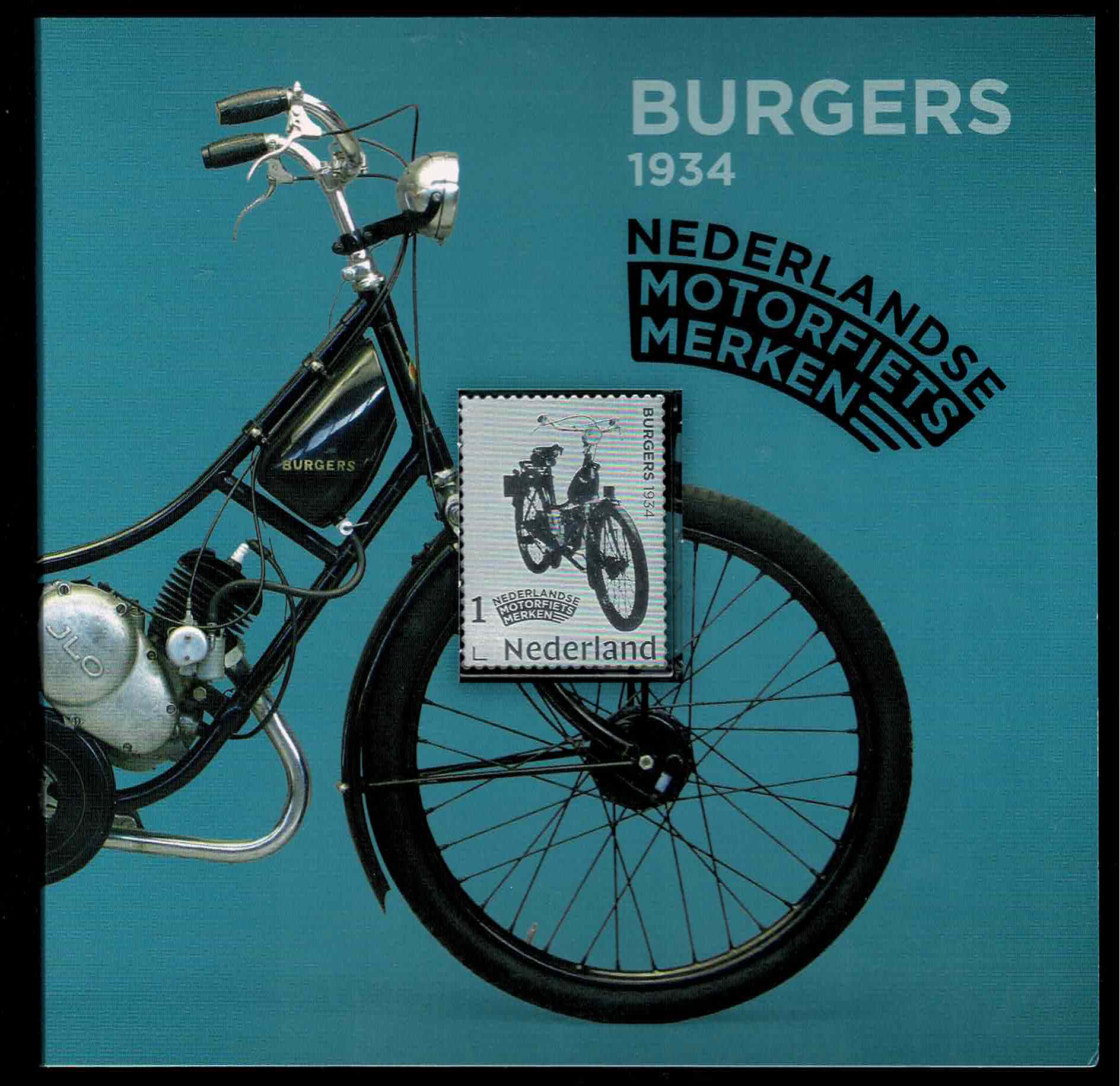 2025. Zilver zegel Burgersmotorfiets uit 1934