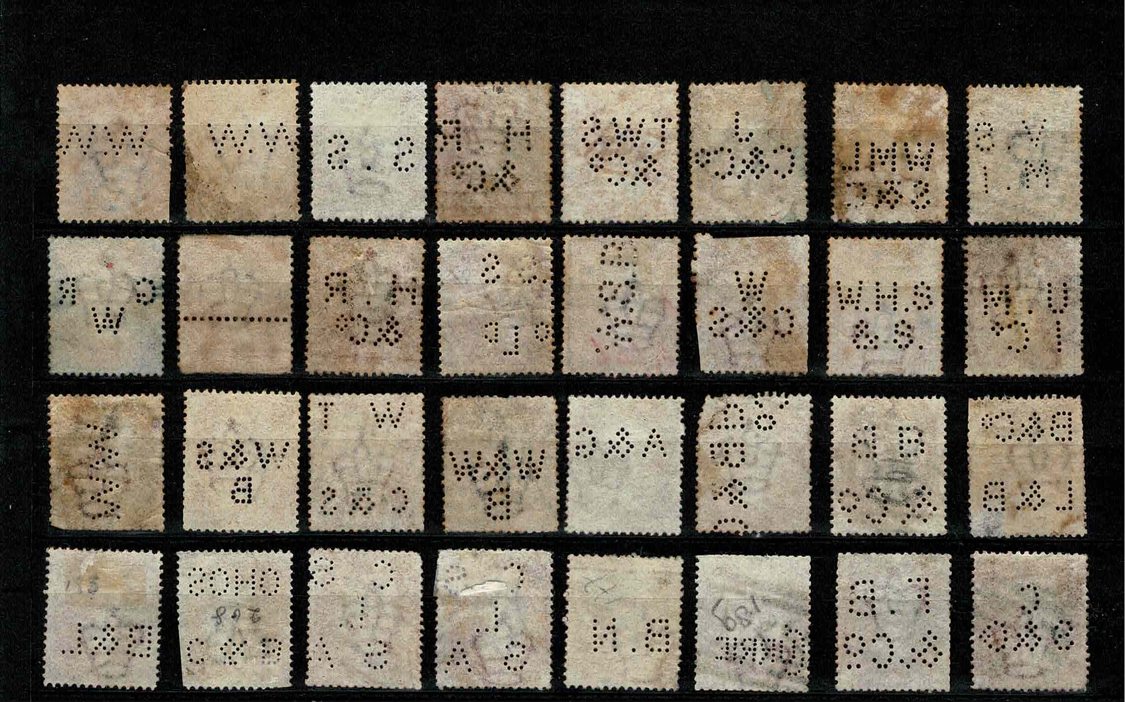 Engeland UK  Perfins firmaperforaties in One Penny Red Klassiek