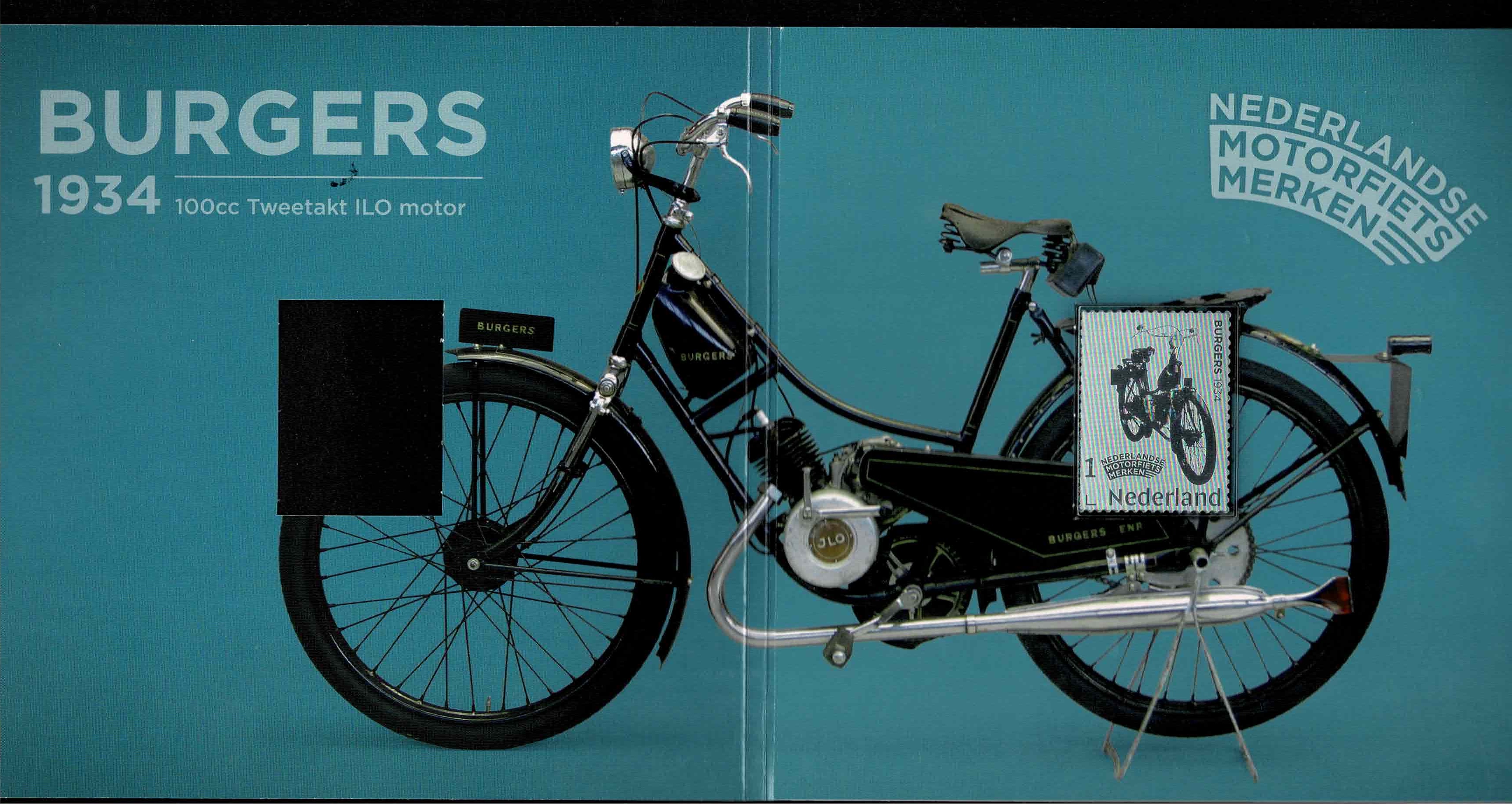 2025. Zilver zegel Burgersmotorfiets uit 1934