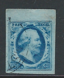 1j blauw, plaat III-55. Pracht randstuk.
