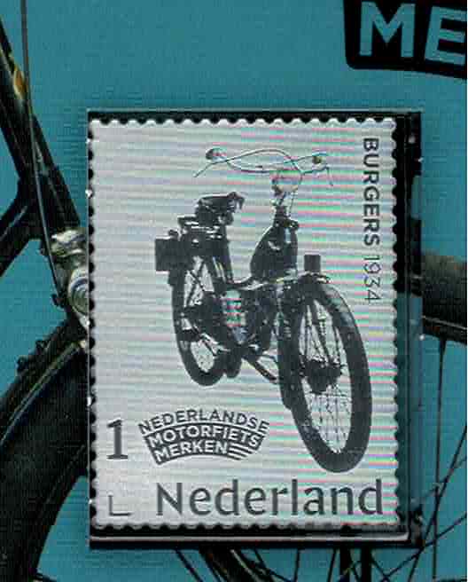 2025. Zilver zegel Burgersmotorfiets uit 1934