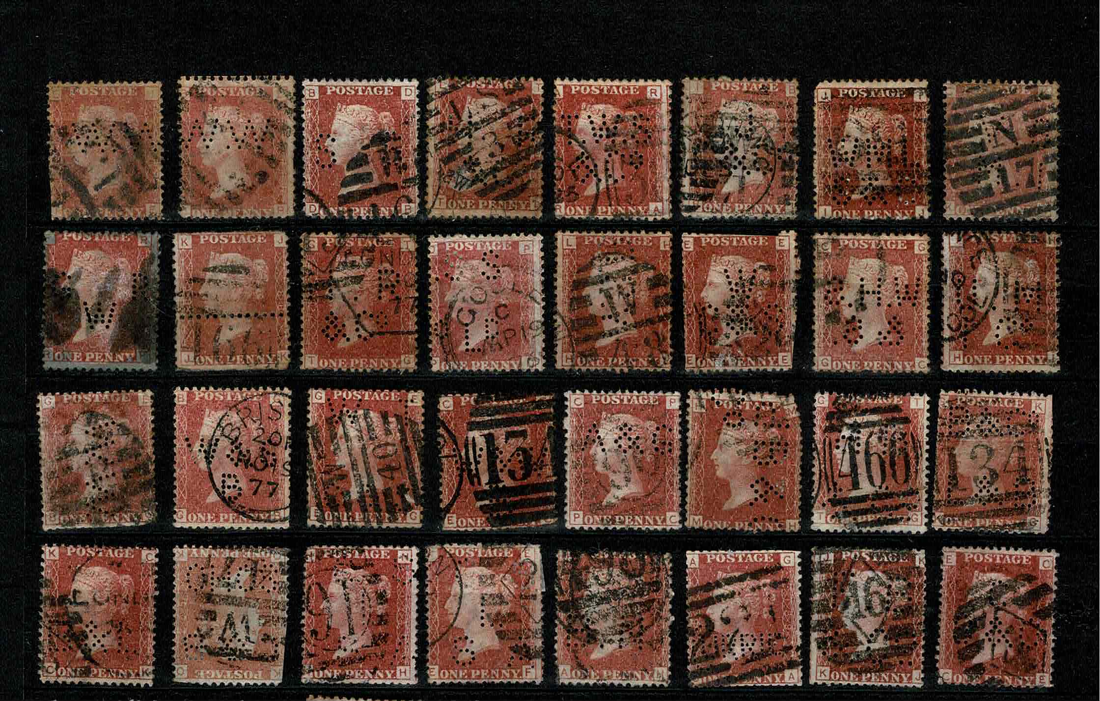 Engeland UK  Perfins firmaperforaties in One Penny Red Klassiek