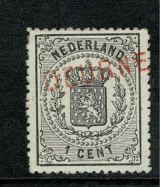 14A. 1 ct. zwart. met Egyptisch langstempel DEURNE in rood. Zeer schaars