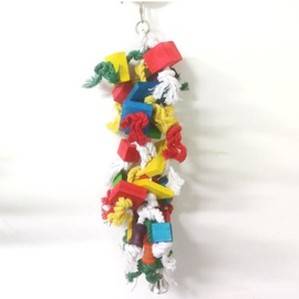 Vogelspeelgoed touwknopen met hout en bel 47 cm