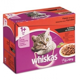 Whiskas maaltijdzakjes Vleesselectie in Saus, 12x100 gram