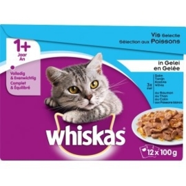 Whiskas maaltijdzakjes Visselectie in Gelei, 12x100 gram