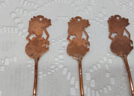 5 Wajang lepeltjes, rood koper
