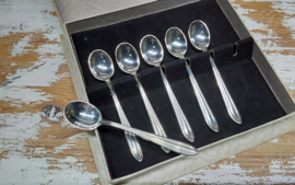 6 Verzilverde mocca lepeltjes