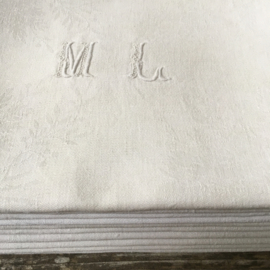 LI20110024 Set of 11 Old French damask napkins monogram ~ M L ~ in beautiful condition! / Size: 77 x 66 cm.