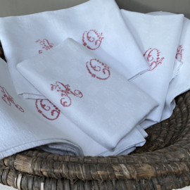 LI20110035 Set of 12 old French linen napkins with embroidered monogram - A C - in beautiful condition! Size: 74 x 60 cm.