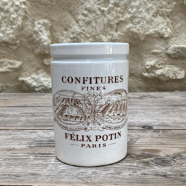 AW20111298 Antique French Félix Potin Paris confiture pot period: late 19th century early 20th century. Model depicting the Pantin and La Vilette factories...in beautiful condition! Size: 13.5 cm high / 9.5 cm cross section