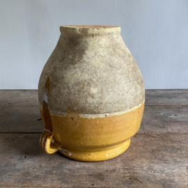 AW20111130 Antique Southern French 19th century confit pot in Provencal yellow in beautiful condition! Size: 26 cm high / 17 cm cross section