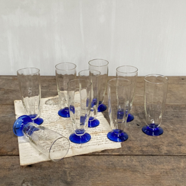 OV20110793 Set of 9 old French liqueur glasses on a beautiful blue foot! Period: 1920s in perfect condition! Size: 11.5 cm. high / +/- 4.5 cm. cross section