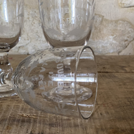 OV20111070 Set of 3 nearly identical - Souvenir de la Fête - wine glasses made of mouth-blown glass, period: 19th century. In beautiful condition! Size: 14 cm high / 7.5 cm cross section.