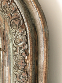 OV20110613 Antique French Louis Philippe style mirror with original beautifully weathered mirror glass. Profiling of wooden frame with pâte layer in earthy colors. Period: 19th century / Dimensions: 80 cm. high / 60 cm. wide. Pickup only.