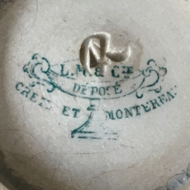 AW20110492  Antieke Franse confiturepot stempel - Creil et Montereau - periode 1884-1920 prachtig beboterd en in perfecte staat! Afmeting: 8 cm. hoog / 10 cm. doorsnede.