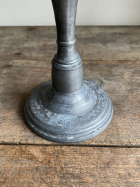 OV20110978 Antique French pewter candlestick holder. Beautiful high model, heavy duty and beautifully weathered by use. Size: 31.5 cm high / 12.5 cm cross section (base) / 5.5 cm cross section candle holder.