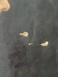 OV20111056 Old French oil painting of a lady with a braid in beautiful earthy colors. See detailed  photos for condition. Size: 55.5 cm high / 46.5 cm wide / +/- 1.5 cm thick