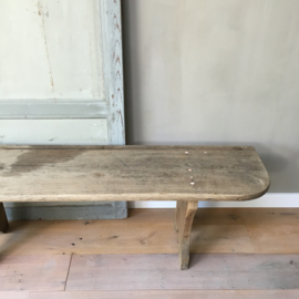 OV20110519 Heavy old oak French monastery bench with nice wide seat in beautifully weathered condition! Dimensions: 2. 45 m. long / 49.5 m high / 36 cm. deep. Only pick up or delivery for a fee.