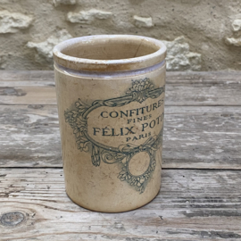AW20111196 Antique French confiture jar - Félix Potin Paris - (see photos for details) in beautiful buttered condition! Size: 13.5 cm high / 9 cm cross section