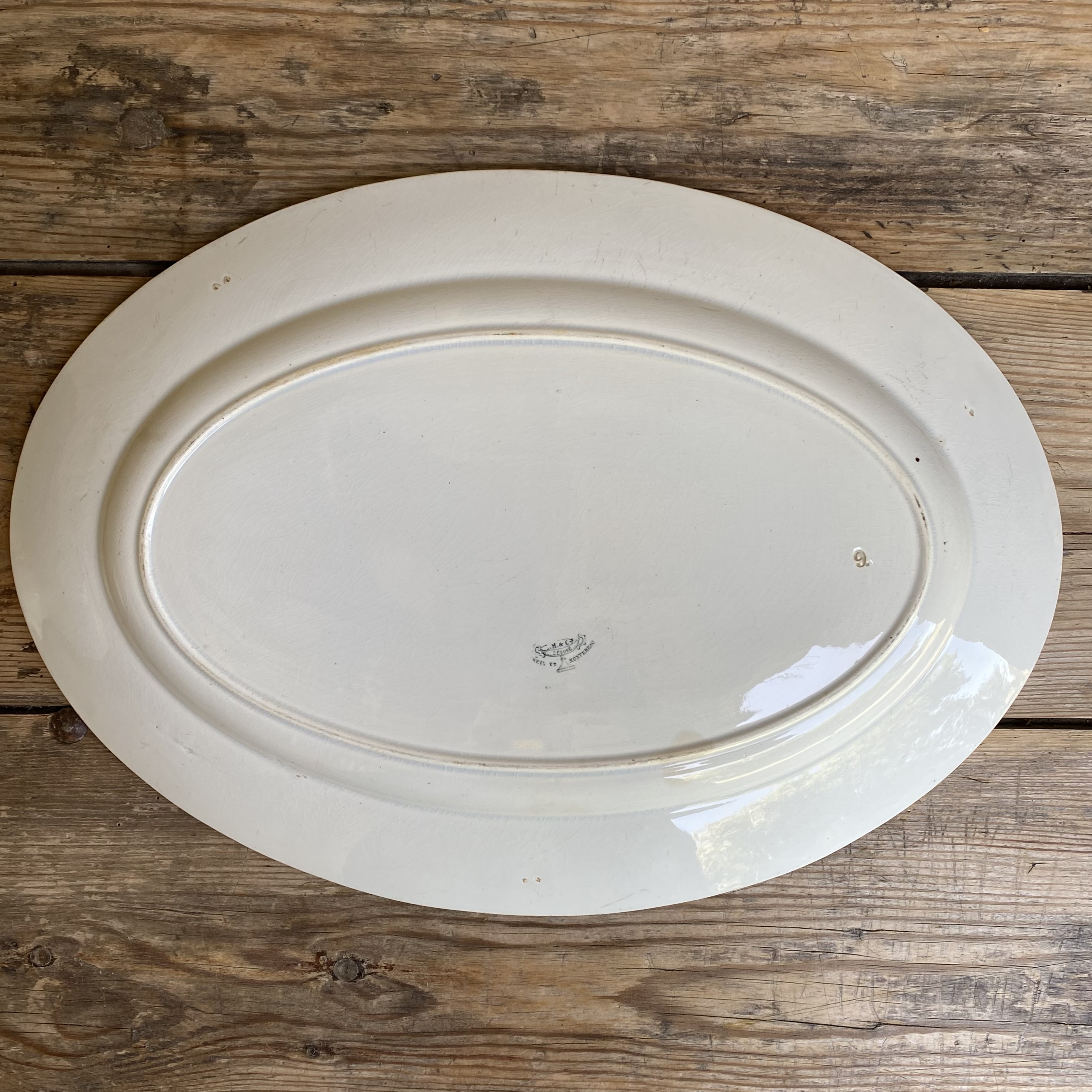 AW20111228 Antique French oval plate stamp - L.M & Co Creil et Montereau period: 1876-1895 in beautiful condition! Size: 44 cm long / 31 cm cross section