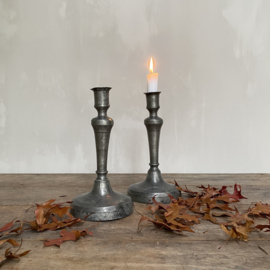 OV20110865 Set of antique French pewter candlesticks holders In beautiful weathered condition! Size: 25 cm. high / 12.5 cross section (feet)