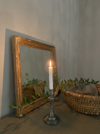 OV20110962 Antique French 19th century mirror. The framing of the frame is made of wood with a pâte layer with sober decorations in weathered colours. In beautiful condition! Size: 54 cm high / 54 cm wide / +/- 4 cm thick. Pick up in store only.