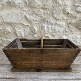 BU20110203 Large old French unique wooden basket in beautiful condition! Size: 55.5 cm long / 21 cm high (to handle) / 34 cm high (including handle) / 30 cm cross section