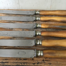 OV20110587 set of 6 antique French cheese knives with bone handles, inscription - medal d 'argent Paris - in beautiful condition! Dimensions: 20 cm. long / 1.5 cm. wide.