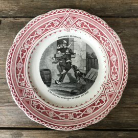 AW20110521 Set of 8 antique cartoon plates “Proverbes et Paysans” stamp - Creil et Montereau - period: 1890-1900 - in beautiful condition! Dimensions: 19 cm. section