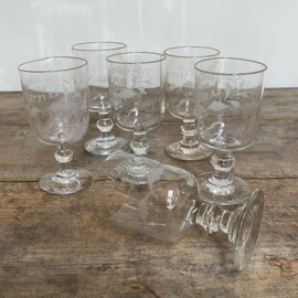 OV20110904 Set of 6 equal antique French - Souvenir de La Fête - glasses made of mouth-blown glass, period 19th century, in beautiful condition. Size: +/- 14 cm high / 6.5 cm cross section